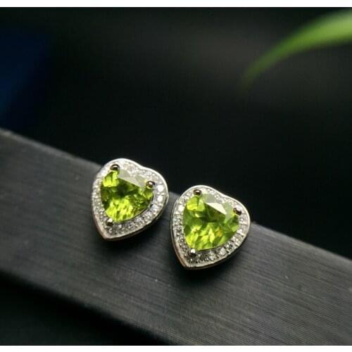 Uloveido Natural Green Olivine Stone Heart Stud Earrings for Women, 925 Sterling Silver Anniversary Earrings for Women 20% FR167