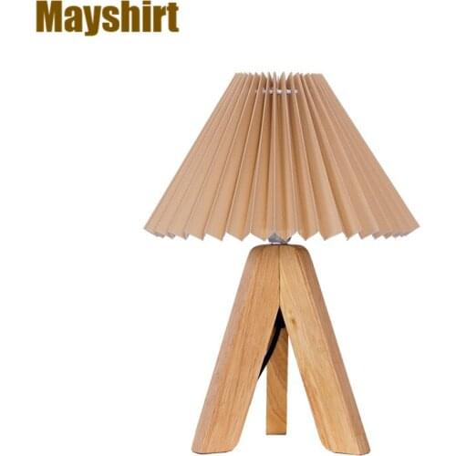 Japanese Vintage Solid Wood Table Lamps Bedroom Bedside Tripod Wooden Desk Lamp Fabric Lampshade Office LED Stand Light Fixtures