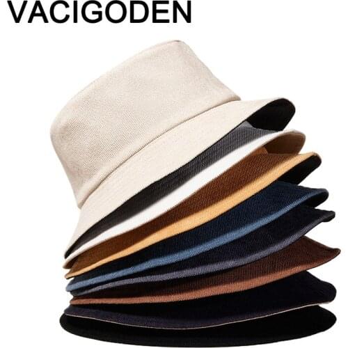 VACIGODEN Women Reversible Corduroy Bucket Hat Soild Color Minimalist Sunbonnet Fedoras Outdoor Chapeau Fisherman Caps Gorros