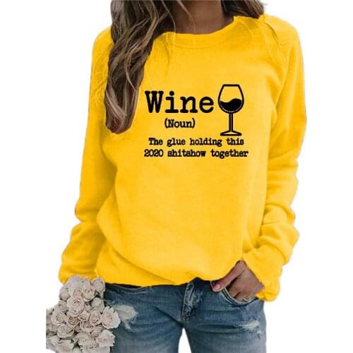 Wine Goblet Print Crewneck Sweatshirt Fall 2020 Women Jumper Casual Red Heart Elbow Long Sleeve Hoodies Female Clothing Tops