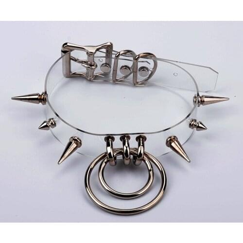 Hand Crafted Clear PVC Choker for Women Girl Spiked Studded Fetish Bondage Slave Collar Cosplay Necklace