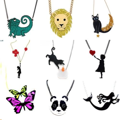 Beautiful Mermaid Butterfly Colorful Pendant Necklace For Women Girls Retro Animal World Collar Necklace Fashion Jewelry