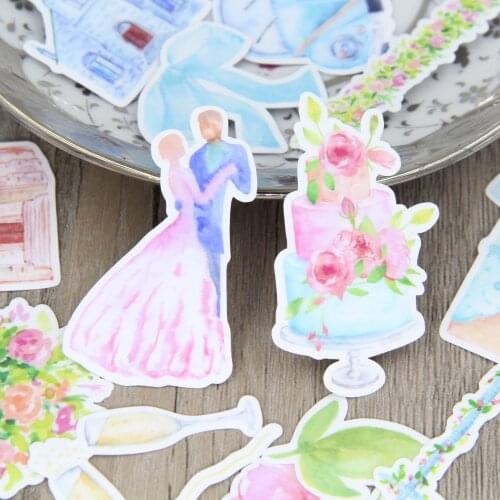 34pcs Watercolor Wedding Party Cake Car Deccorative DIY Scrapbooking Stickers for Crafting Laptop Computer Diary Journal Album
