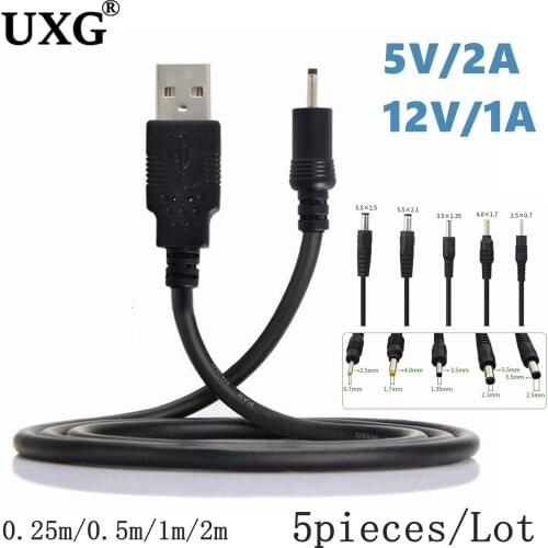 5PCS USB Port to 2.0*0.6mm 2.5*0.7mm 3.5*1.35mm 4.0*1.7mm 5.5*2.1mm 2.5m 5V 2A DC Barrel Jack Power Cable Connector 0.25m 1m 2m