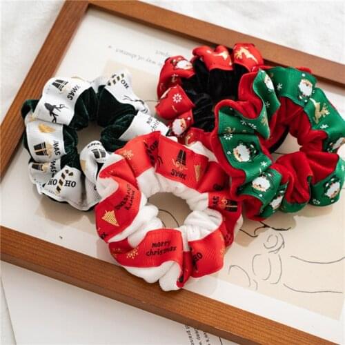 50 pcs/lot, New Xmas Christmas Soft Elastic Hair Bands Flannel Scrunchies Rubber Bands Women Hair Rope Winter Hair Accessories