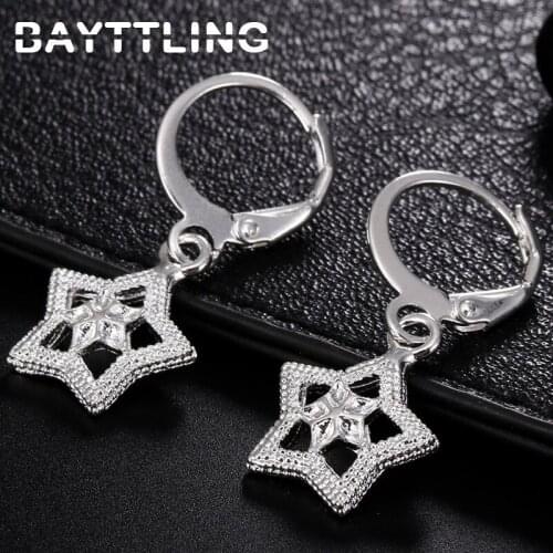 BAYTTLING 925 Sterling Silver 30MM Shining Star Drop Earrings For Woman Charm Luxury Party Gift Jewelry