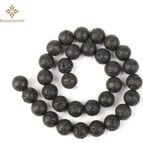 BonzerJewels 4-12MM Natural Black Lava Round Loose Volcanic Rock Stone Beads For Diy Jewelry Makin Beading DIY Bracelet 15