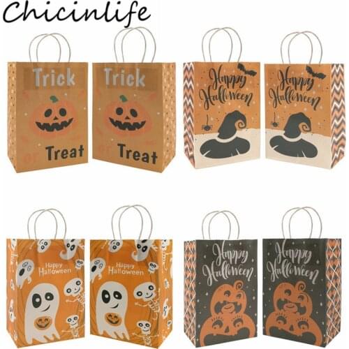 Chicinlife 5Pcs Halloween Pumpkin Skull Ghost Witch Hat Paper Bags Happy Halloween Party Trick or Treat Candy Gift Bags Supplies