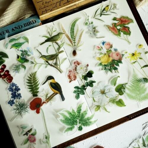 Flowers And Birds Illustration Vellum Paper Stickers for Scrapbooking Happy Planner/Card Making/Journaling Project