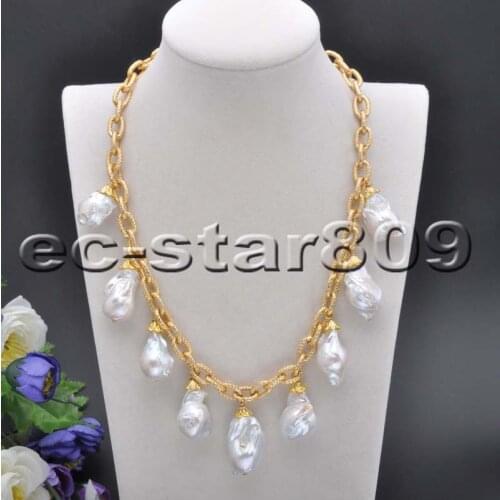 D0246 18" 22mm Black & White Baroque Drip Keshi Reborn Pearl Choker Choker Necklace & Pendant