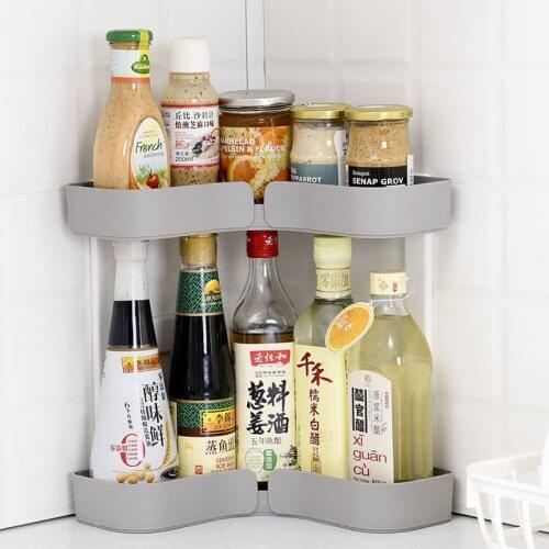 Double-Layer Corner Shelf Kitchen Organizer Spice Bottle Storage Rack Bathroom Storage Makeup Organizer Skin Care Storage Box