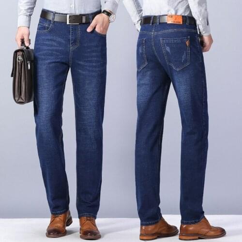 Men Classic Jeans Four Seasons Business Cotton Fashion Straight Stretch Denim Overalls Pants For Male Casual Trousers Mens Pants