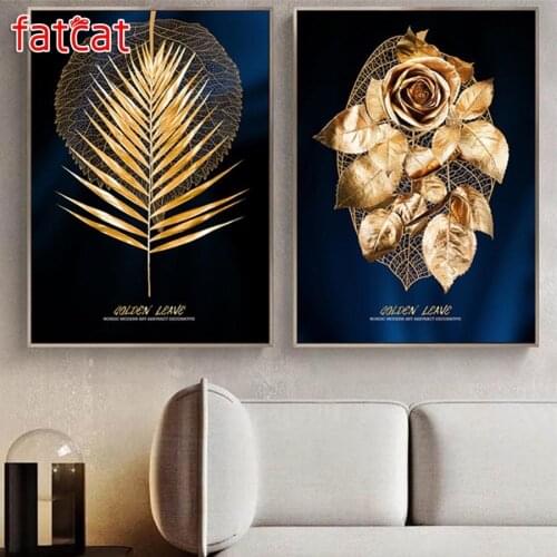 FATCAT Golden leaves 2pcs/set diy 5d diamond painting full square round drill diamond embroidery rhinestone kit decor AE2943