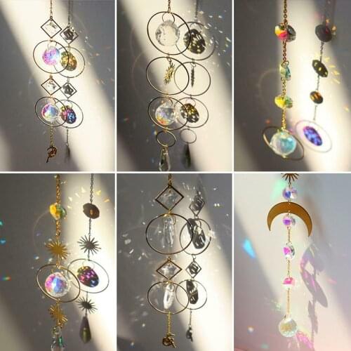 Crystal Wind Chime Pendant Sun Catcher Moon Star Hanging Drop for Outdoor Indoor Garden Window Wedding Curtain Chandelier Decor