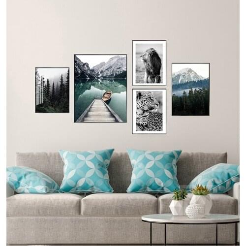 Nordic Style Canvas Print Painting Living Room Decoration Foggy Forest Leopard Lion Nature Landscape Picture Scandinavian Poster
