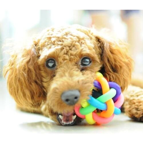 4/5.5cm Colorful Rainbow Pet Bell Ball Dog Toy Cat Toys Pet Dog Ball Bell Chew Toys Play Teeth Training Pet Products