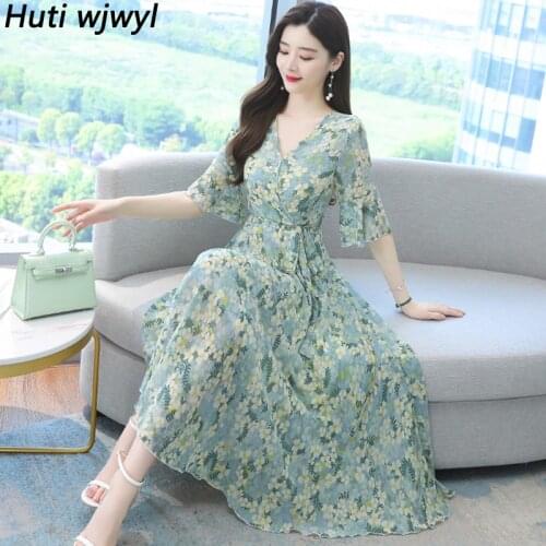 Summer Plus Size Print Vintage Maxi Dresses Women Bodycon Elegant Party Vestidos 2021 Floral Chiffon Casual Boho Beach Sundress