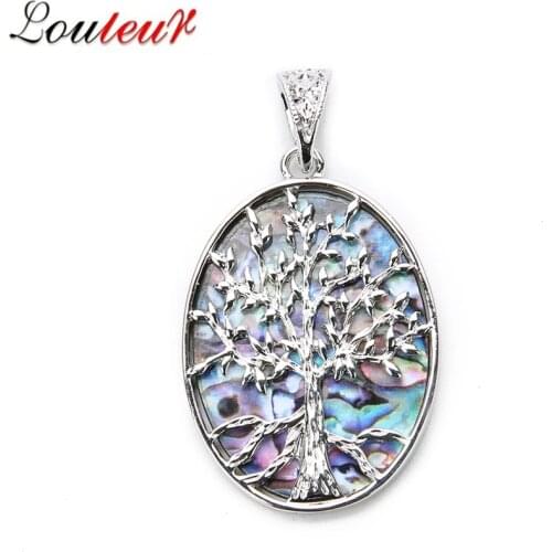 Louleur Fashion Hollow out Life Tree Natural Mother of Bobe Pendant for Necklace Pendant Jewelry Findings Making Use Charm