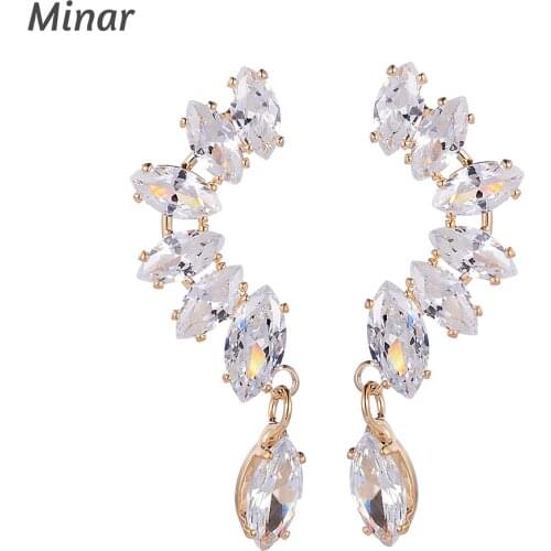 Trendy Angel Wings Feather Earrings With CZ Stone Flower Ear Cuff Jewelry Brincos Bridal Earrings Fashion Wedding Jewelry Gifts