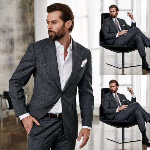 2 Pieces Men Suits Blazer&Pants Modern Design Lattice Pajamas Set Fomal Custom Made Men Suits