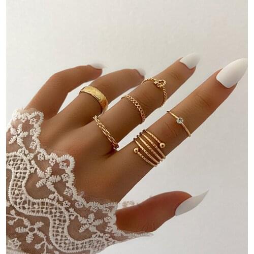 Simple Gold Hollow Geometric Rings Set Fashion Twist Crystal Joint Finger Rings for Women Party Female Jewelry Gifts