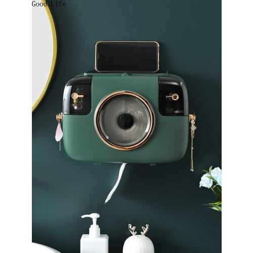 Camera Shape Tissue Box Toilet Roll Paper Storage Rack Paper Towel Dispenser Wall Mounted