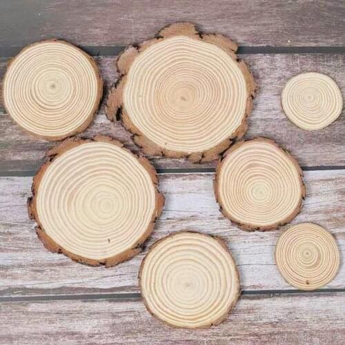 3-12cm Thick Unfinished Natural Pine Round Wood Slices Circles With Tree Bark Log Discs DIY Crafts Wedding Party Painting Decor