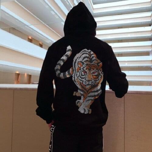 Autumn And Winter New Pullover Jacket Korean Fashion Personality Mens Hoodie Casual Tiger Hot Drill Top M-5xl