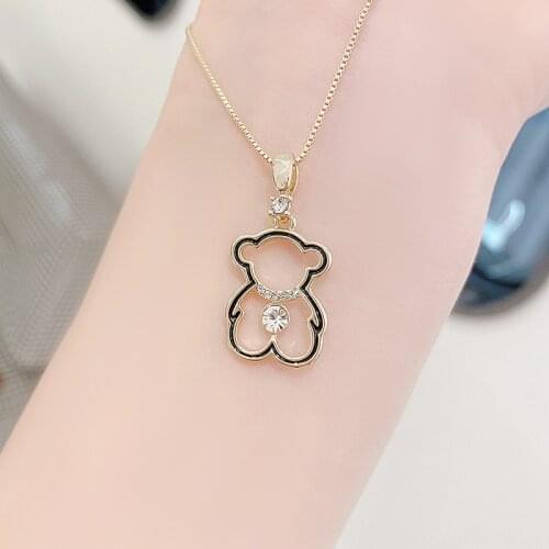 Korean Fashion Cute Simple Hollow Tiny Bear Necklace for Women Plated 3 Layers 14k Real Gold High Quality Pendant Jewelry Gift