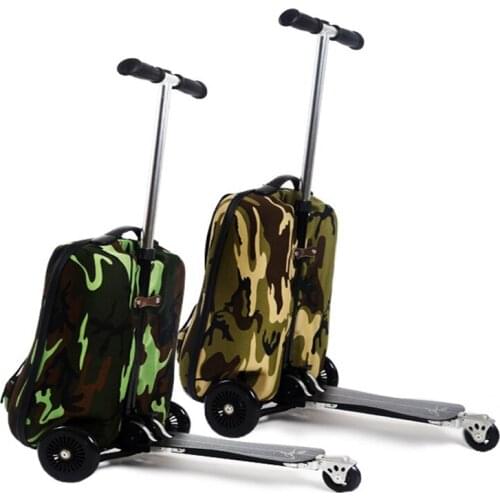 Popular detachable sports scooter luggage trolley backpack spinner carry on rolling luggage fashion travel boarding suitcase