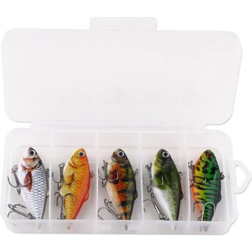 5Pcs Artificial Vibration Bait With Box Fishing Lures Set Crank Fishing VIB Bait Trolling Wobblers All Depth Fishing Tackle