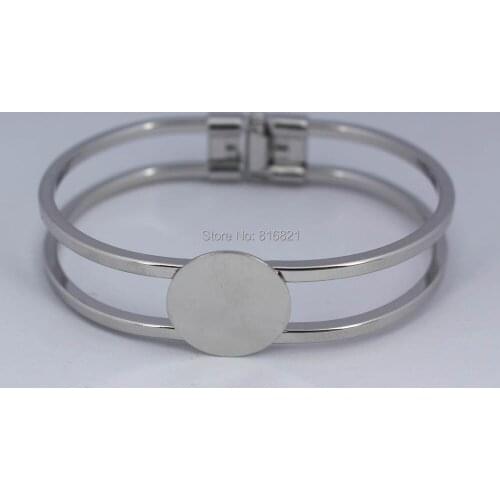 Blank Cuff Bangle Base Settings with Flat Circle Glue Pad Bezel Spring Open Bracelet Bangle Findings Silver Plated 15mm 18mm