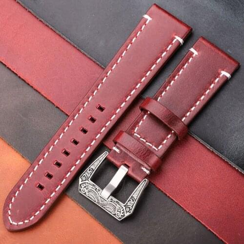 Cow Leather Watchband With Stainless Steel Retro Buckle Men Women 20 22 24mm Women Men Handmade Watch Strap Band Accessories