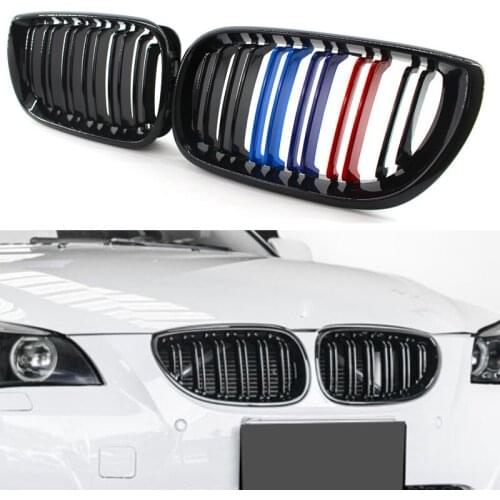 Car Kidney Grill Front Bumper 2 Slat Line Gloss Black Racing Grill For Bmw E46 3 Series 4 Door 2002-2005 Styling Accessories