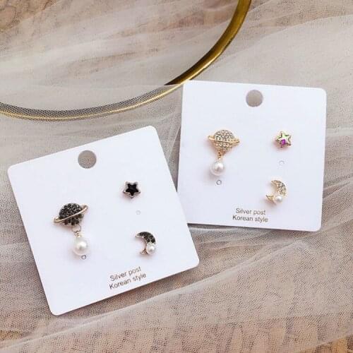 Saturn Moon Star Earrings Bright Zircon Stud Earrings for Girl Simple Earrings 3 Times