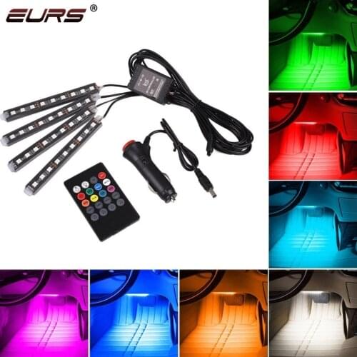 4X Car RGB LED Strip 5050 SMD Foot Light Interior Decorative Atmosphere Strip APP Remote Control Light Music Voice Control Light