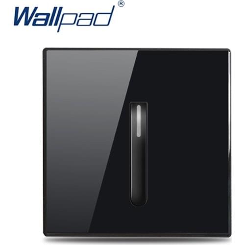 Wallpad 1 Gang Intermediate 3 Way Switch Piano Button Black Crystall Tempered Glass Panel Round Corner