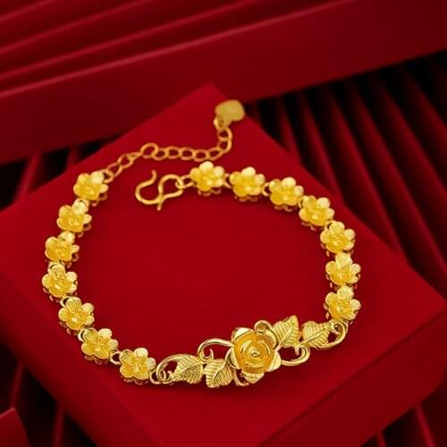 Charm Flower Bracelet Chain Women Jewelry Yellow Gold Filled Classic Fashion Accessories Gift