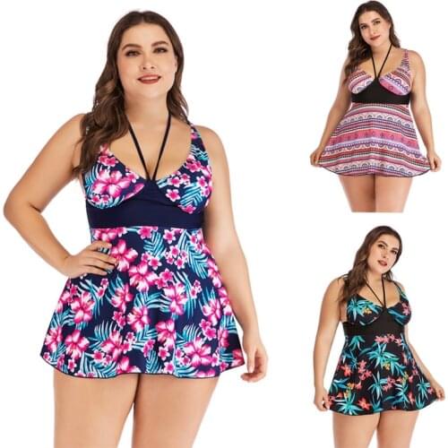 Plus Size Womens Swimsuit 5XL Separate Swimwear for Women Tankini Bulky Bikini Set 2 Pieces Swimming Suit Print Halter Trikinis