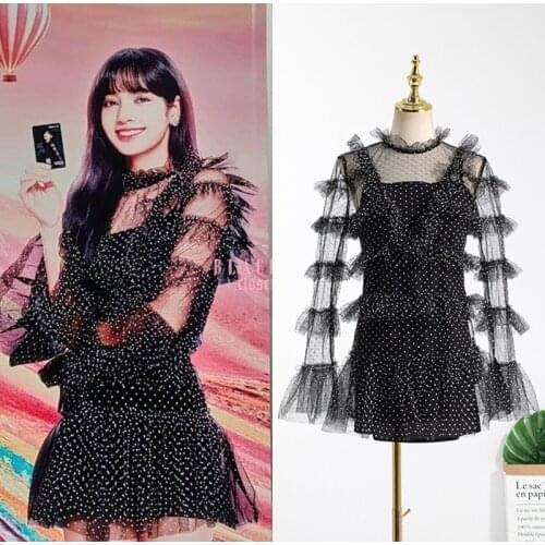 2020 Fashion Mesh Patchwork Polka Dot Black Dress Women Summer Vintage Short Sexy Dresses Perspective Dress Female Robe