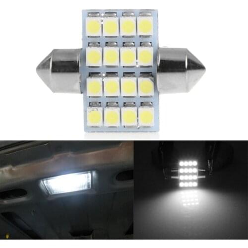 2021 New 1Pc 31mm 3528 16SMD Car LED Dome Festoon Double-Tip Roof License Plate Light