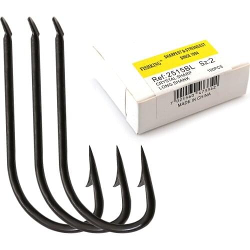 100pcs CRYSTAL SHARP LONG SHANK 2515BL High Carbon Steel Fishing Hooks Carp Fishing Accessories Soft Lure Jig Head Fishhook Set