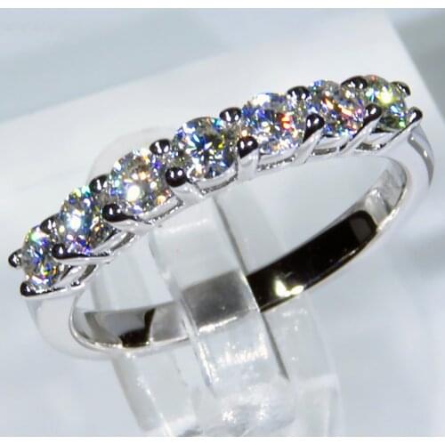 10K White Gold Women Ring 7 pcs 0.2 Carat 4mm Moissanite Diamonds Round Classic Party Engagement Anniversary Ring Trendy Present