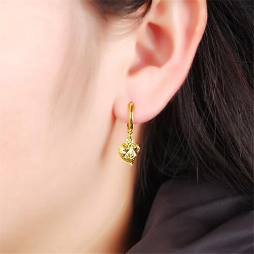24k Solid Gold Heart Earrings Women/girl Love Fashion Jewelry Best Gift