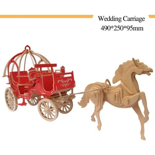 3D Puzzle Wooden DIY Creative Model Toy Carriage Wood Gift Craft Home Decoration Horse Animal