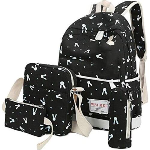 4Pcs/set Women Canvas School Backpacks College Schoolbag Fashion For Teenager Girl Fashion Cheap Beautiful Rucksack Shoulder Bag