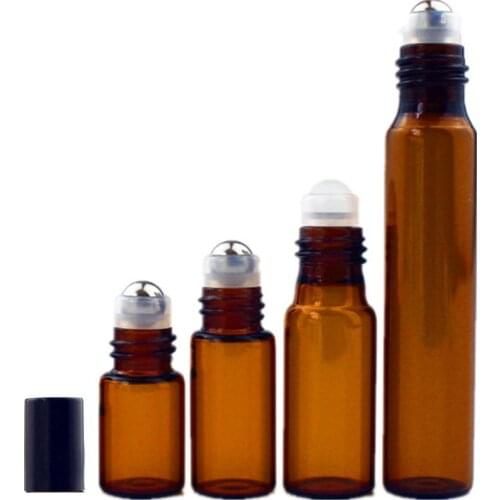 5PC/Pack 2ml 3ml 5ml 10ml Amber Thin Glass Roll on Bottle Sample Test Essential Oil Vials with Roller Metal /Glass Ball
