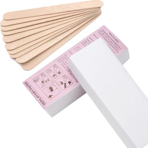 50 Pieces Waxing Strip Non-Woven Wax Strip Hair Removal Wax Strips and 10 Pieces Wax Applicator Sticks
