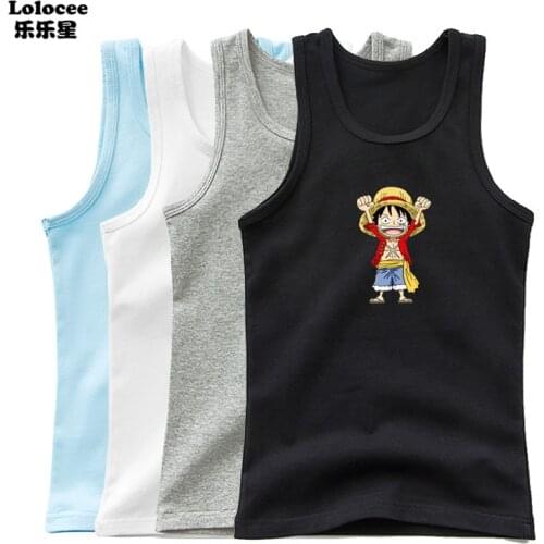 Aimi Lakana Baby Boy Cartoon Vest Kids Luffy T shirt Summer Thin Cotton Tops 2-14T