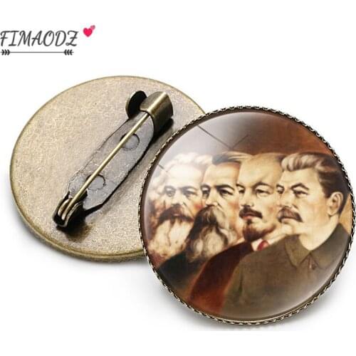 FIMAODZ Retro USSR Symbol Brooch Pin for Men Red Star Sickle Hammer Stalin CCCP Brooches Glass Metal Badges Friend Gift